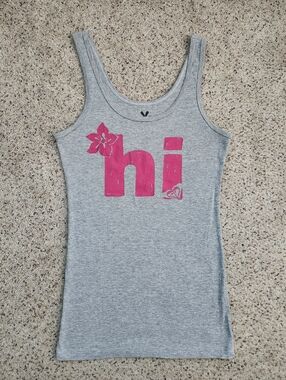 Roxy 🌺 Gray Tank Top with Pink "hi" Graphic